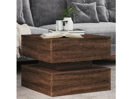 vidaXL Konferenčný stolík s LED svetlami hnedý dub 50x50x40 cm