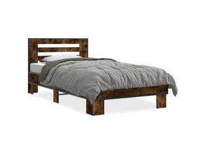 vidaXL Posteľný rám dymový dub 100x200 cm kompozitné drevo a kov