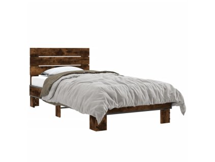 vidaXL Posteľný rám dymový dub 90x190 cm kompozitné drevo a kov