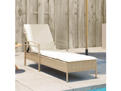 vidaXL Záhradné ležadlo s vankúšom béžové 63x200x81 cm polyratan