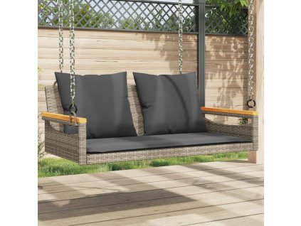 vidaXL Hojdacia lavica s vankúšmi sivá 109x62x40 cm polyratan