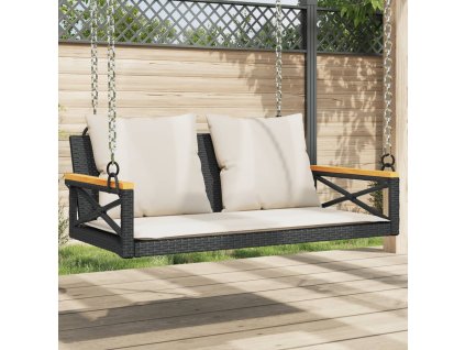 vidaXL Hojdacia lavica s vankúšmi čierna 109x62x40 cm polyratan