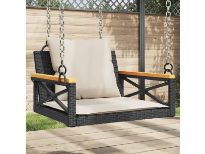 vidaXL Hojdacia lavica s vankúšmi čierna 63x62x40 cm polyratan