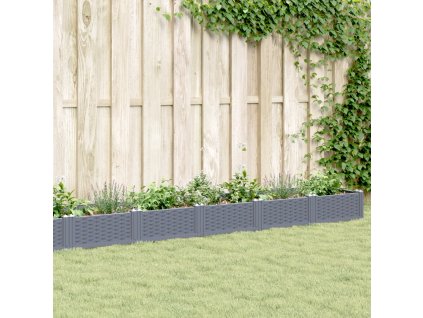 vidaXL Záhradný kvetináč s kolíkmi sivý 362,5x42,5x28,5 cm PP