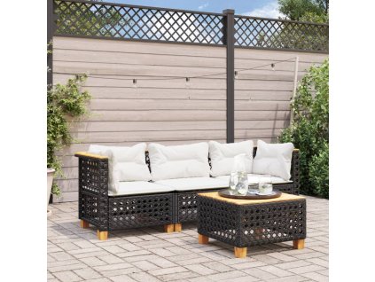 vidaXL Záhradná pohovka s vankúšmi 3-miestna čierna polyratan