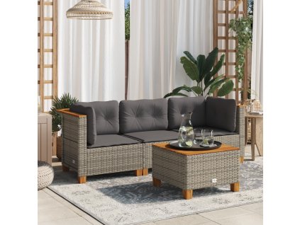 vidaXL Záhradná pohovka s podložkami, 3-miestna, sivá, polyratan