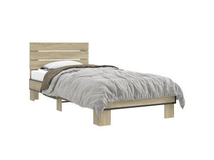 vidaXL Posteľný rám dub sonoma 90x200 cm kompozitné drevo a kov