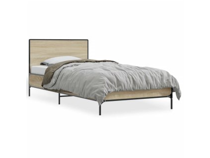 vidaXL Posteľný rám dub sonoma 90x200 cm kompozitné drevo a kov