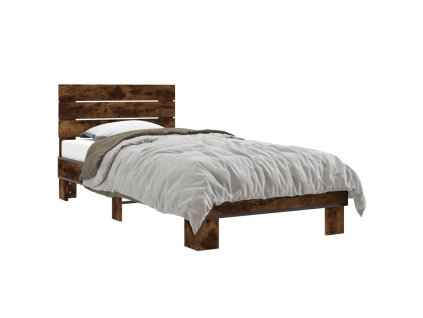 vidaXL Posteľný rám dymový dub 90x200 cm kompozitné drevo a kov