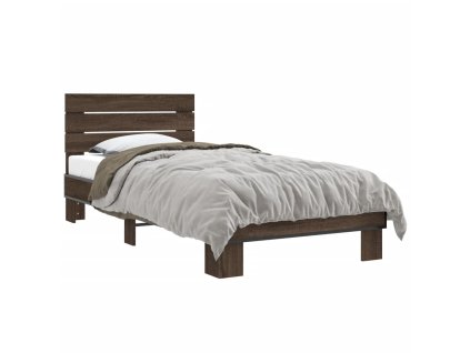 vidaXL Posteľný rám hnedý dub 90x200 cm kompozitné drevo a kov