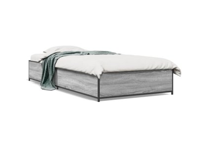 vidaXL Posteľný rám sivý sonoma 90x190 cm kompozitné drevo a kov