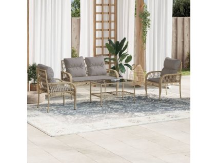 vidaXL 4-dielna záhradná súprava pohoviek s vankúšmi béžová polyratan