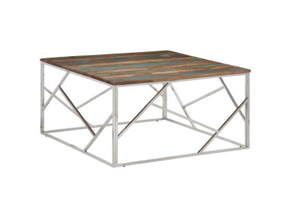 vidaXL Konferenčný stolík strieborný nehrdzavejúca oceľ a recyk. masív