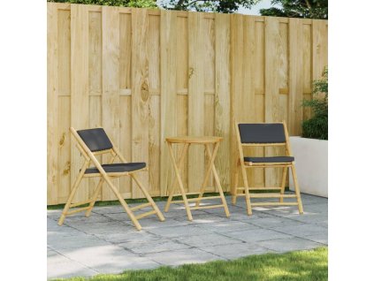 vidaXL 3-dielna skladacia bistro súprava tmavosivé vankúše bambus