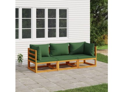 vidaXL 3-dielna záhradná sedacia súprava zelené vankúše masív