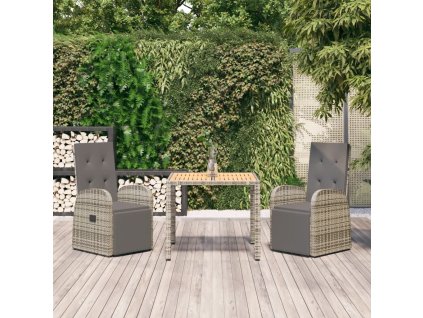 vidaXL 3-dielna záhradná jedálenská sada s podložkami sivá polyratan