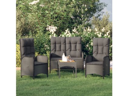 vidaXL 3-dielna záhradná jedálenská sada s vankúšmi čierna polyratan