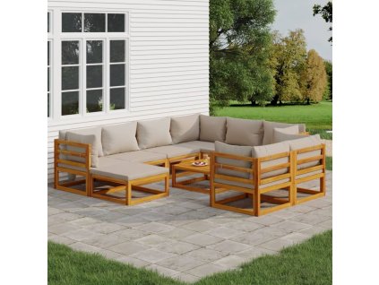 vidaXL 10-dielna záhradná sedacia súprava bledosivé vankúše masív