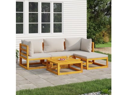 vidaXL 5-dielna záhradná sedacia súprava bledosivé vankúše masív