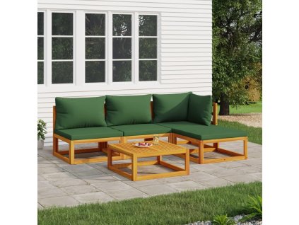 vidaXL 5-dielna záhradná sedacia súprava zelené vankúše masív