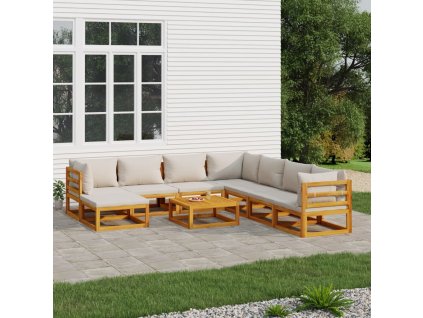 vidaXL 9-dielna záhradná sedacia súprava bledosivé vankúše masív