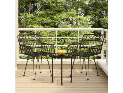 vidaXL 3-dielna záhradná jedálenská súprava čierna polyratan