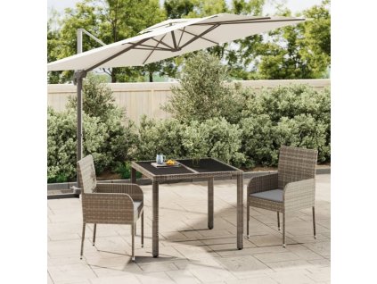 vidaXL 3-dielna záhradná jedálenská sada s podložkami sivá polyratan