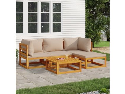 vidaXL 5-dielna záhradná sedacia súprava sivohnedé vankúše masív