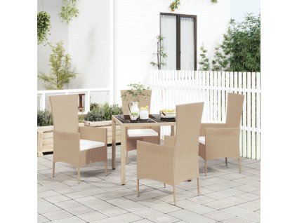 vidaXL 5-dielna záhradná jedálenská súprava a vankúše béžová polyratan