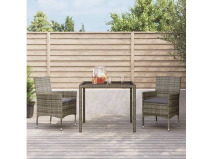 vidaXL 3-dielna záhradná jedálenská sada s podložkami sivá polyratan