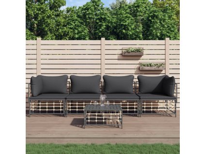 vidaXL 5-dielna záhradná sedacia sada s vankúšmi antracitová polyratan