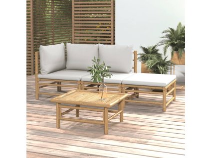 vidaXL 4-dielna záhradná sedacia súprava bledosivé vankúše bambus