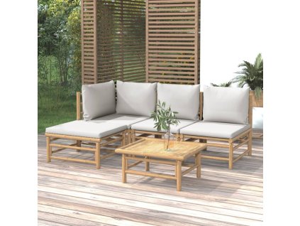 vidaXL 5-dielna záhradná sedacia súprava bledosivé vankúše bambus