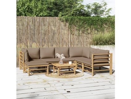 vidaXL 8-dielna záhradná sedacia súprava sivohnedé vankúše bambus