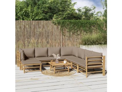 vidaXL 9-dielna záhradná sedacia súprava sivohnedé vankúše bambus