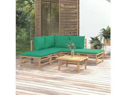 vidaXL 6-dielna záhradná sedacia súprava zelené vankúše bambus