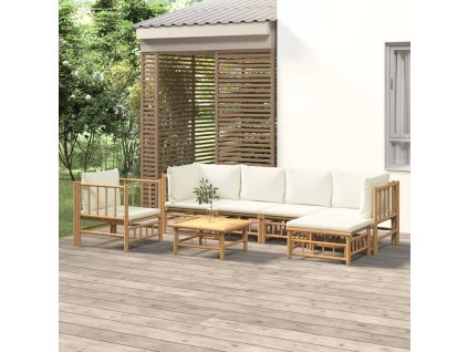 vidaXL 7-dielna záhradná sedacia súprava krémovobiele vankúše bambus