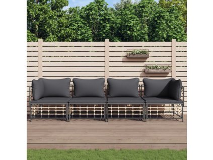 vidaXL 4-dielna záhradná sedacia sada s vankúšmi antracitová polyratan