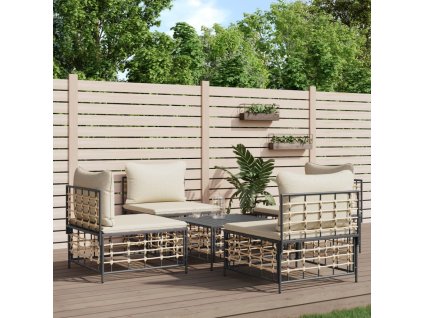 vidaXL 5-dielna záhradná sedacia sada s vankúšmi antracitová polyratan