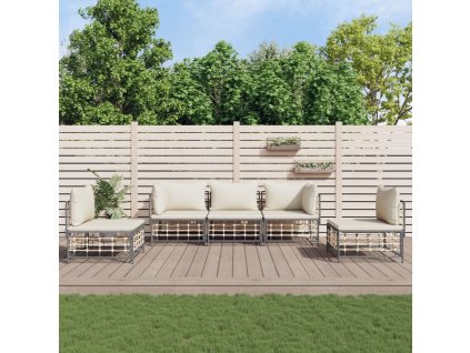 vidaXL 5-dielna záhradná sedacia sada s vankúšmi antracitová polyratan