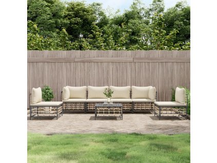 vidaXL 7-dielna záhradná sedacia sada s vankúšmi antracitová polyratan