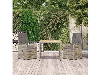 vidaXL 3-dielna záhradná jedálenská sada s podložkami sivá polyratan