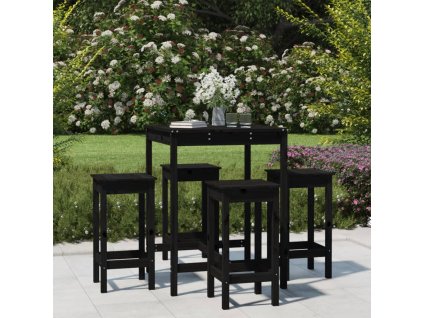 vidaXL 5-dielna záhradná barová súprava čierna borovicový masív