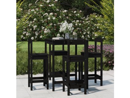 vidaXL 5-dielna záhradná barová súprava čierna borovicový masív