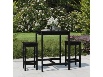 vidaXL 3-dielna záhradná barová súprava čierna borovicový masív