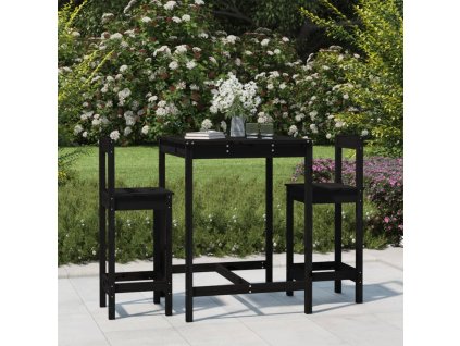 vidaXL 3-dielna záhradná barová súprava čierna borovicový masív