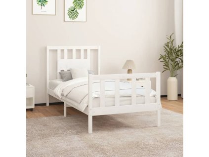 vidaXL Posteľný rám s čelom biely masívna borovica 90x200 cm