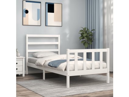 vidaXL Posteľný rám s čelom biely 90x200 cm masívne drevo