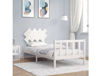 vidaXL Posteľný rám s čelom biely 90x200 cm masívne drevo
