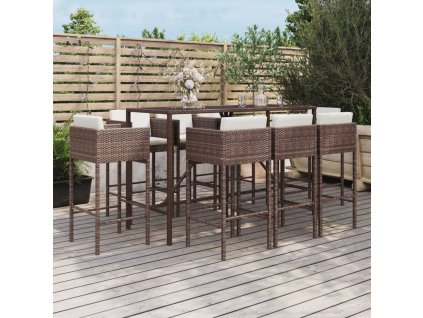vidaXL 9-dielna záhradná barová súprava s vankúšmi hnedá polyratan